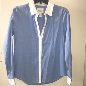 Women’s Blue and White Button Up Top